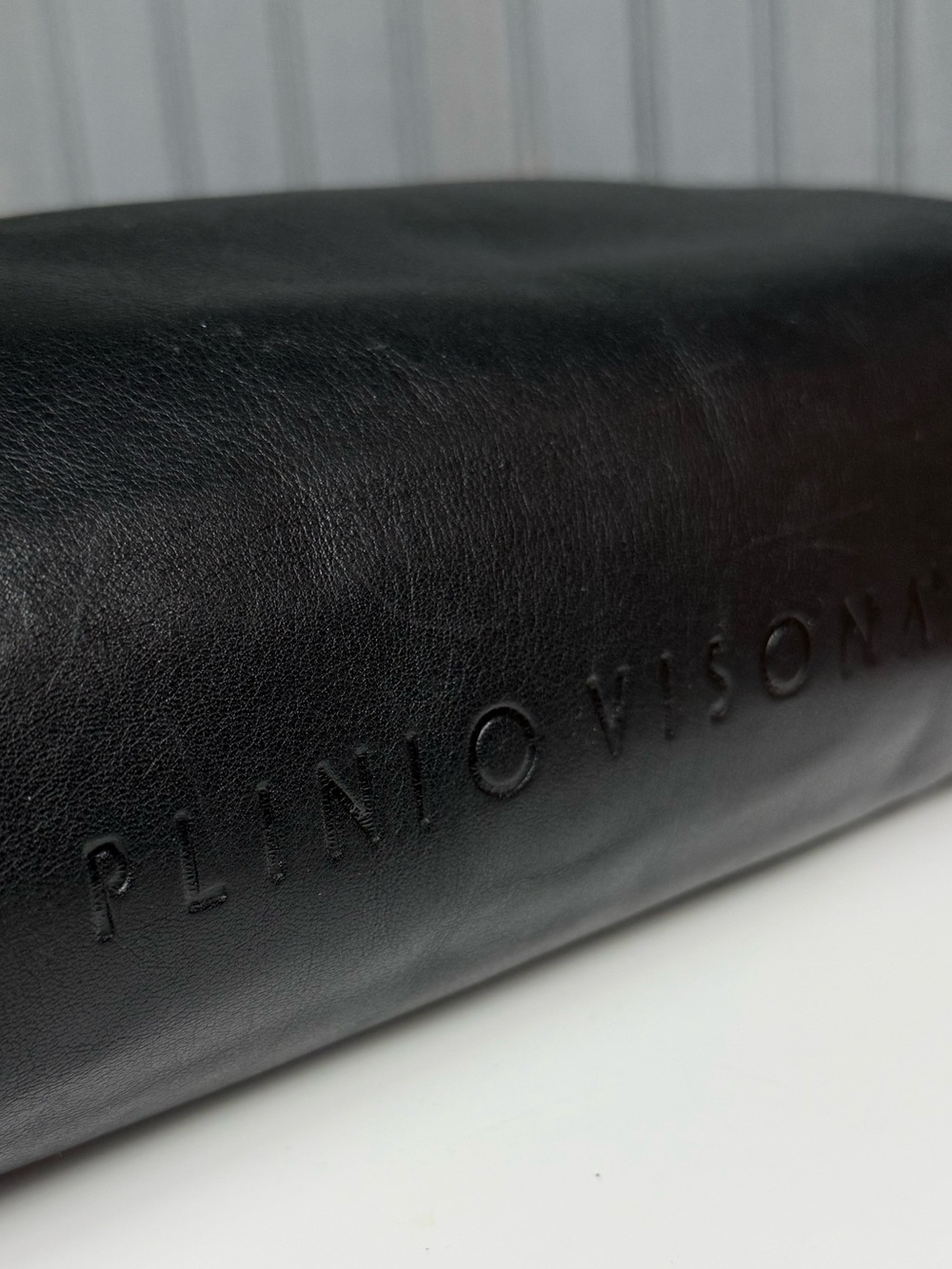 Plinio Visona Black Leather Baguette Shoulder Bag Made in Italy Minimalist - Picture 13 of 17